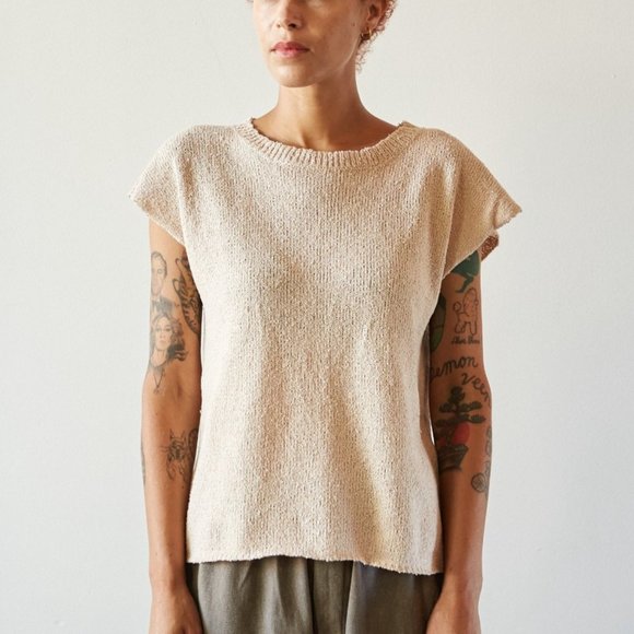 Atelier Delphine Sweaters - Atelier Delphine Cap Sleeve Tee in Pima Boucle in cream size medium